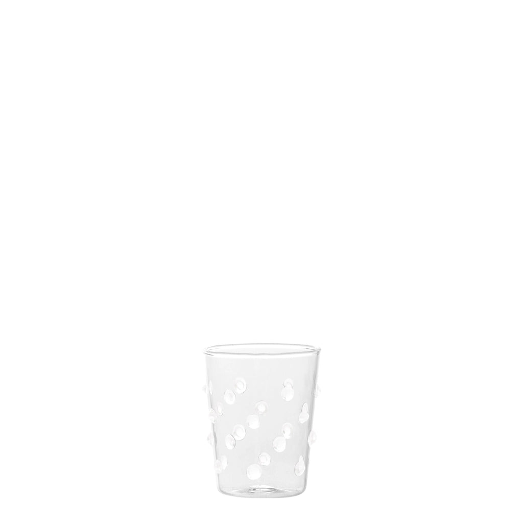 Zafferano Set 6 Bicchieri Party Tumbler Junior in Vetro Borosilicato Bianco, Design Artigianale con Decoro a Pois per Aperitivi e Liquori
