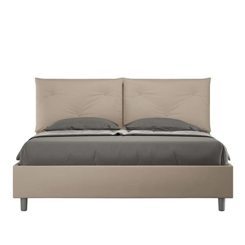 Letto matrimoniale con rete imbottito 160x200 similpelle tortora Appia