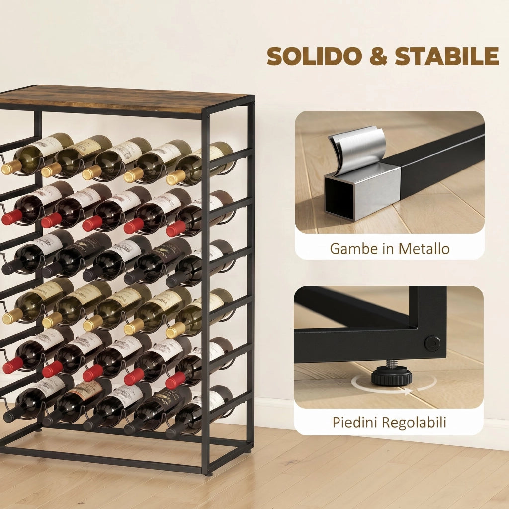 Portabottiglie da Terra per 30 Bottiglie con 6 Ripiani, Stile Industriale, Marrone Rustico