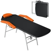 Lettino Massaggi Pieghevole Portatile a 3 Zone con Altezza Regolabile Poggiatesta Braccioli 182x82x68 cm Arancione