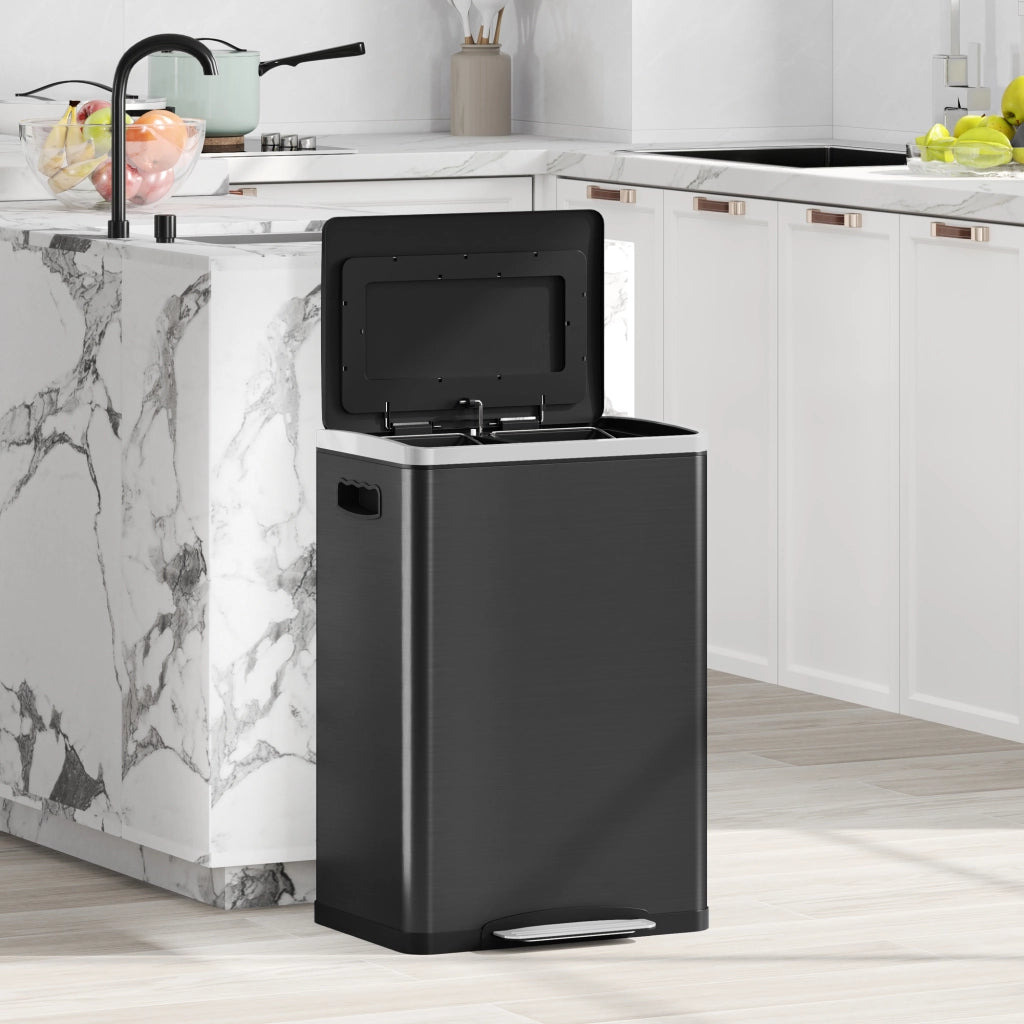 Cestino per la Cucina 2 Scomparti 2x20L ¨C zephmum ¨C Nero 40x34.8x59 cm