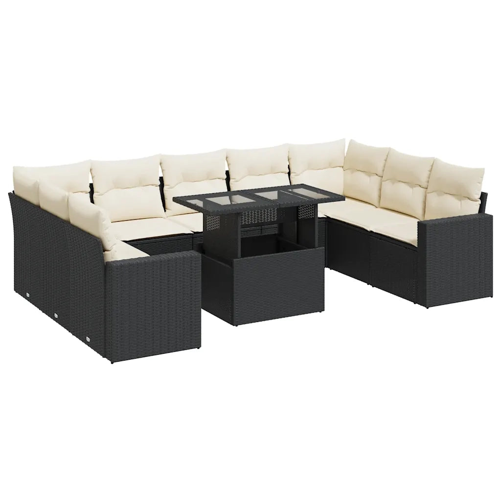Set Divani da Giardino 10pz con Cuscini in Polyrattan Nero 3326377