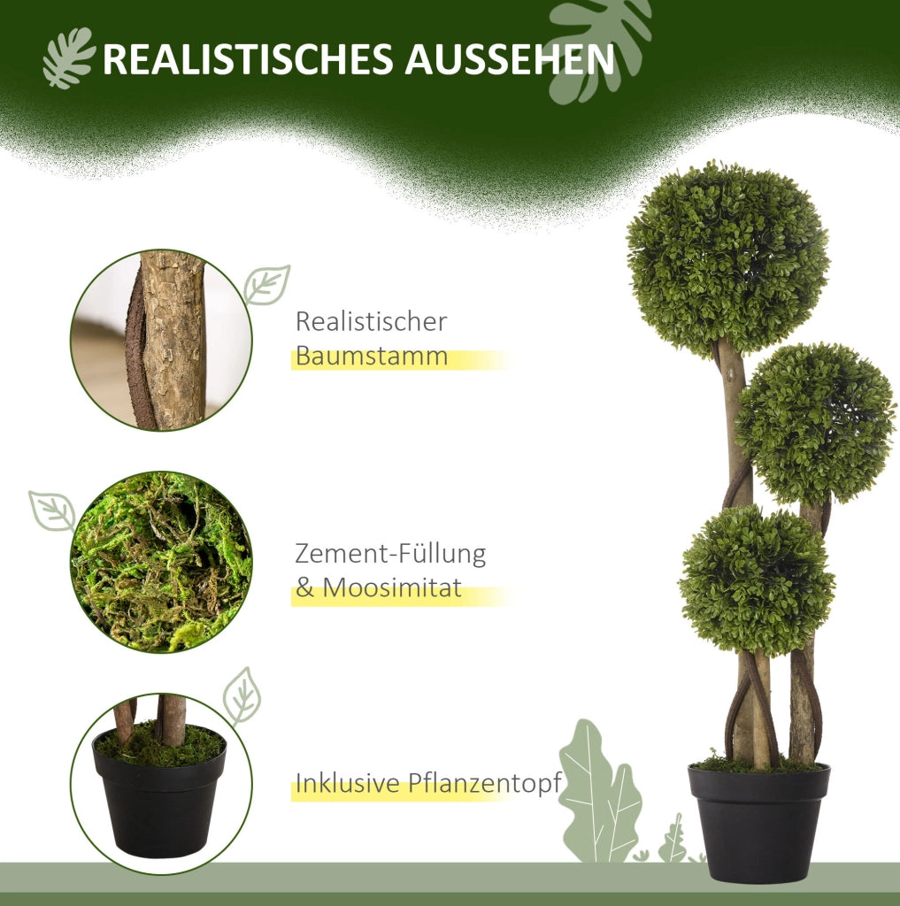 Buchsbaum künstlich 90 cm mit Blumentopf, UV-beständige Zimmerpflanze hellgrün