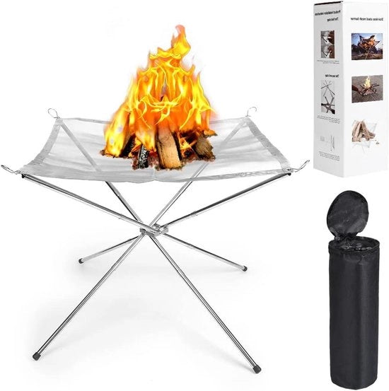 Vasca da fuoco per esterno - 56 cm - Grande vasca da fuoco portatile in acciaio inossidabile per campeggio, giardino, barbecue, picnic e spiaggia - Ripiegabile e stabile