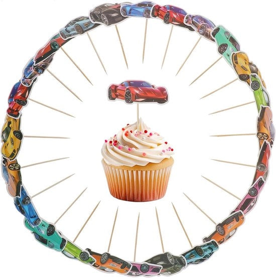 36 pezzi di toppe per torta in stile auto sportivo, 12 stili diversi - decorazioni per torta per feste di compleanno e baby shower