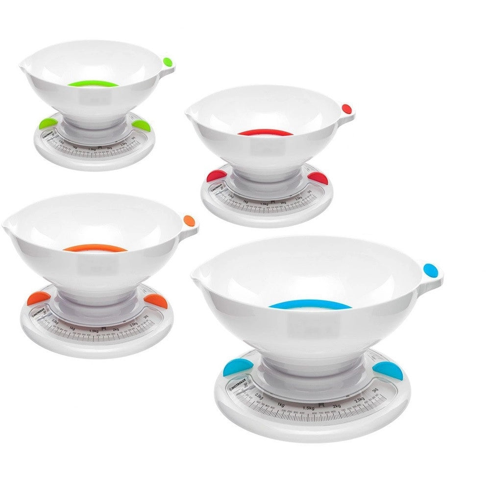 Trade Shop - Bilancia Da Cucina Meccanica Analogica Max 3kg Ciotola Con Beccuccio Versatore Salvaspazio -