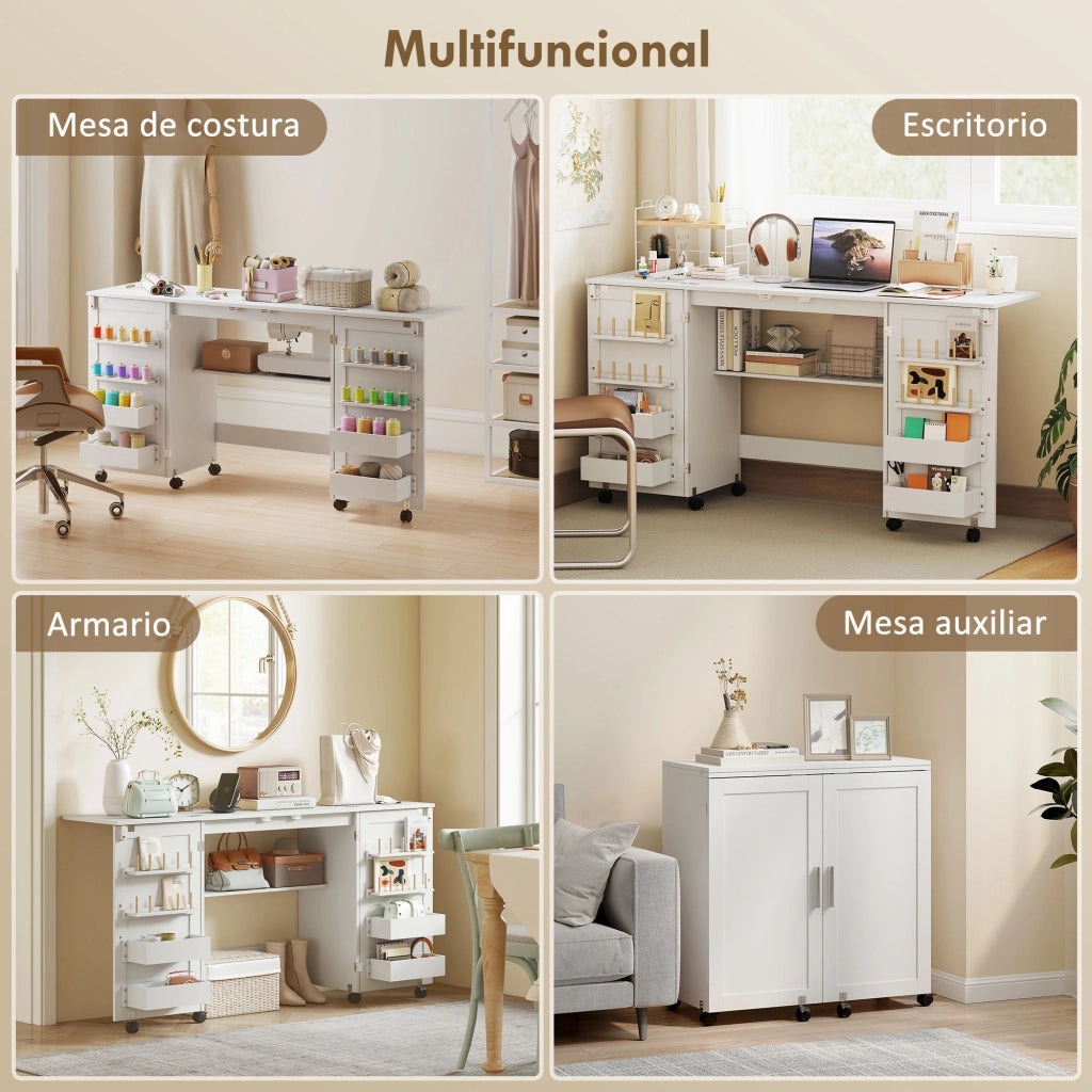 Tavolo da cucito pieghevole ¨C zephmum ¨C bianco 120x60x80 cm