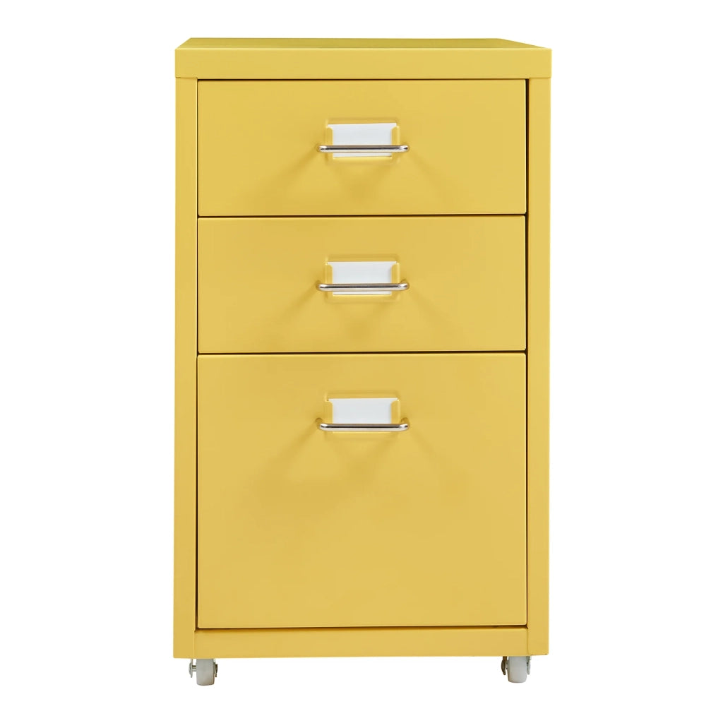 Mobiletto per ufficio mobile contenitore su ruote acciaio 48 x 28 x 41 cm giallo 03_0009119