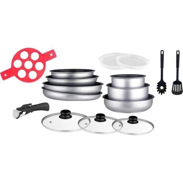 Batteria di pentole Arthur Martin AM3950 16 pezzi - Alluminio - Manico removibile - Tutte le fonti di calore compresa l'induzione