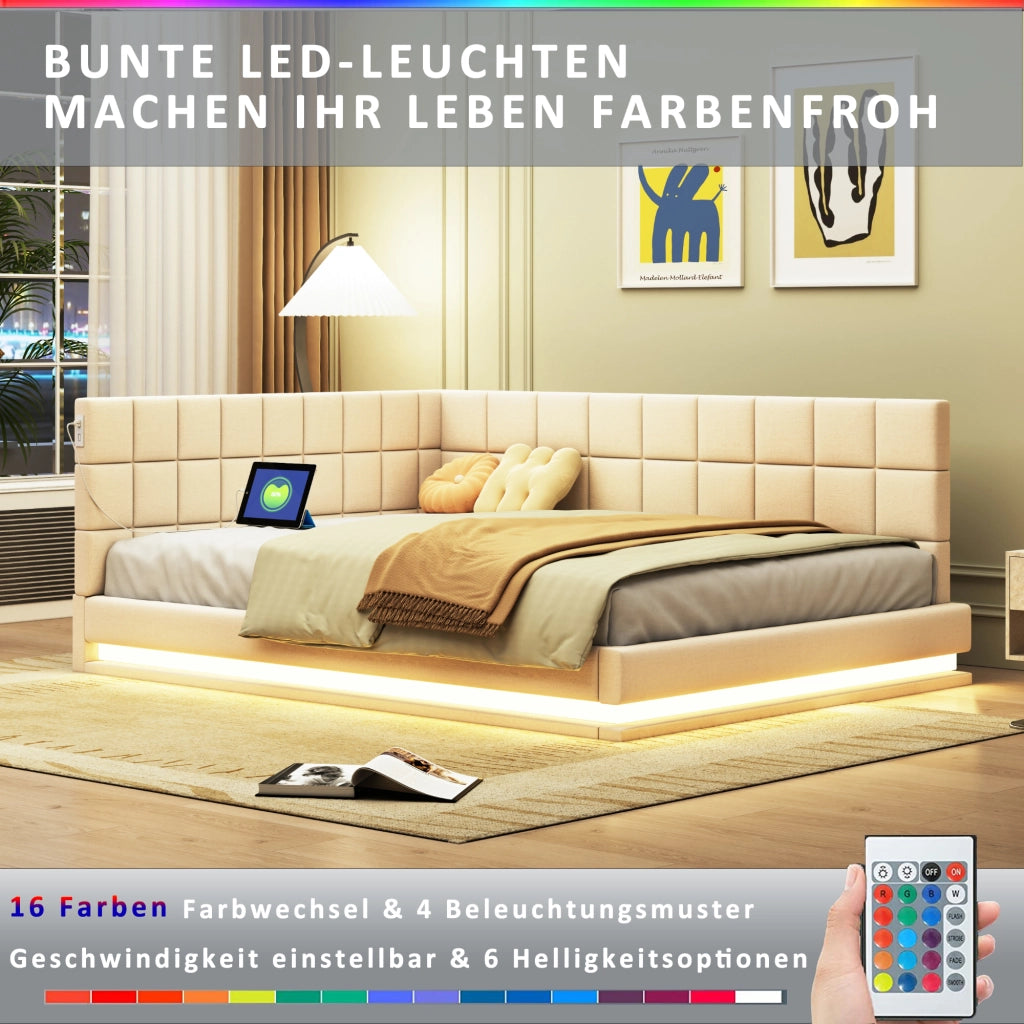 Letto divano multifunzione lino beige 140x200 cm