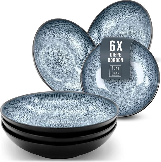 Set di 6 Piatti in Ceramica Profonda - Piatti da Pasta o Zuppa di Lusso - Piatti da Pasta Stilosi per 6 Persone - Set da Pranzo Servizio - Pure Living in Blu Rokocché