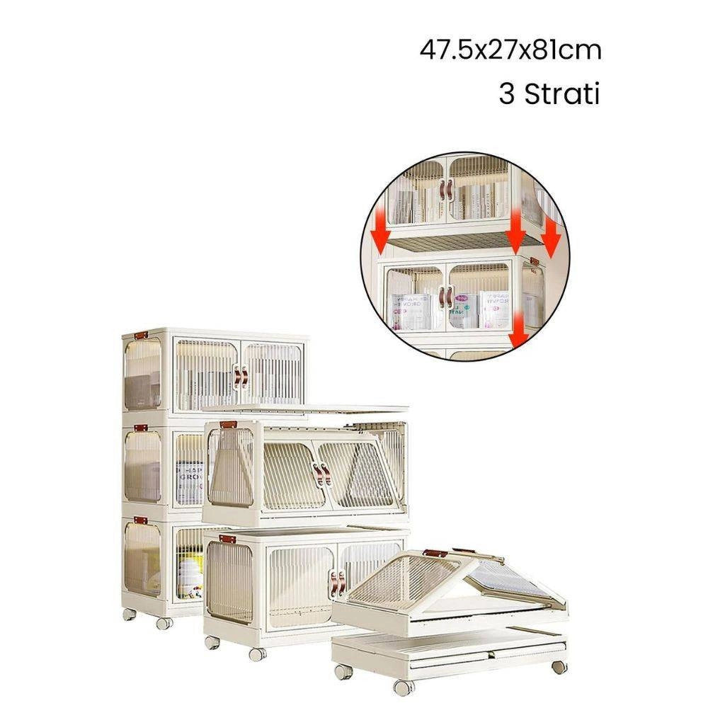 Trade Shop - Scatola Portaoggetti Contenitori Salva Spazio Con Coperchio E Ruote Arredo Casa -