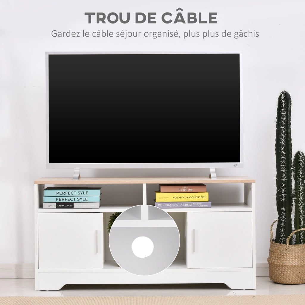 Mobile TV in legno con 2 ante e ripiani aperti ¨C Zephmum ¨C 105x40x52 cm effetto bianco