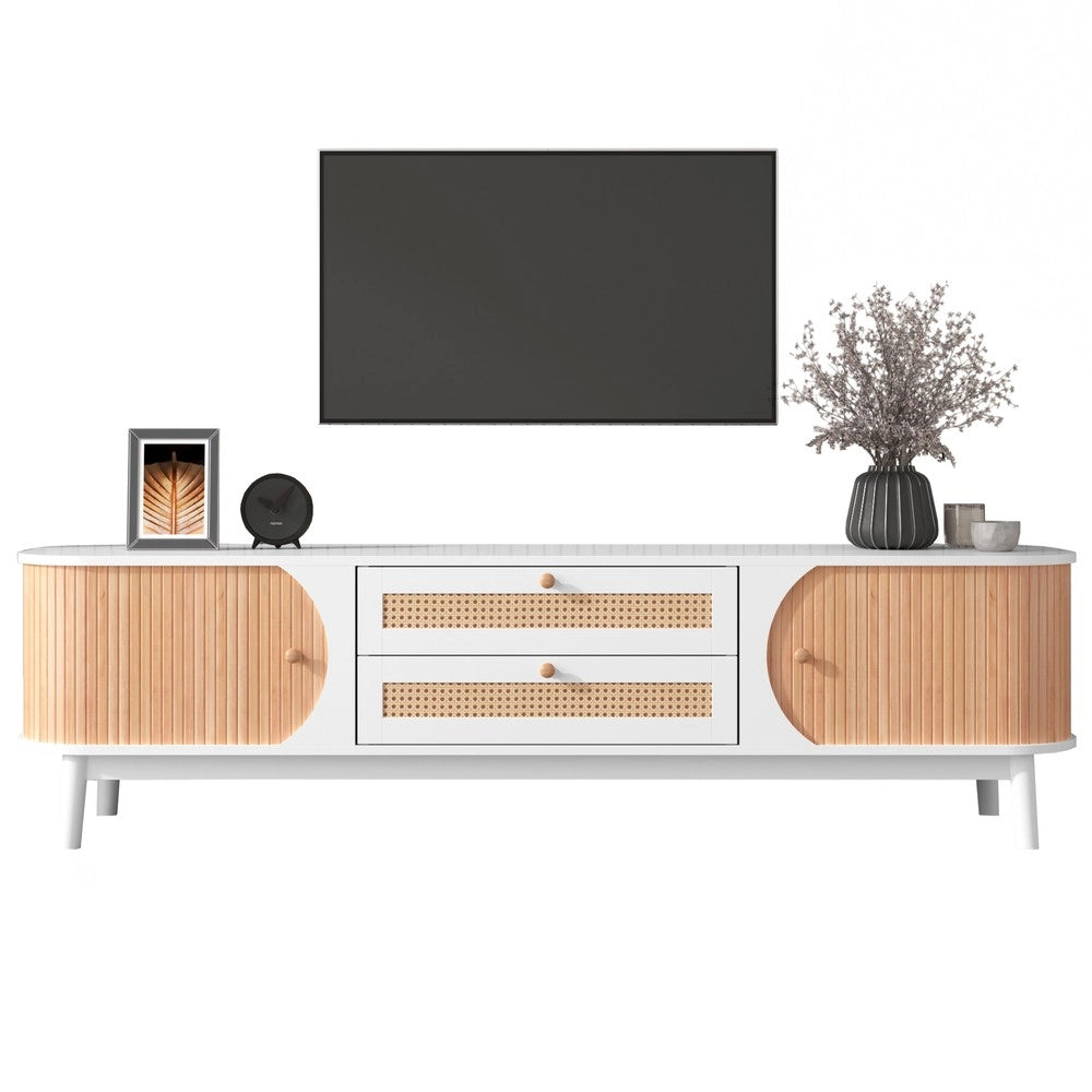 Mobile TV in Legno con Ante e Cassetti, Lati in Rattan ¨C Xylo ¨C Stile Country Naturale