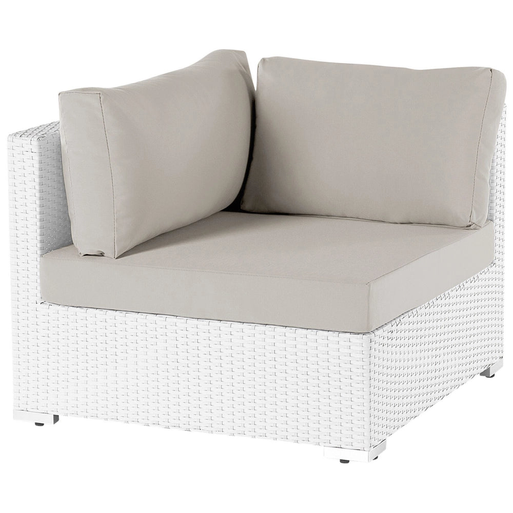 Set di divani da giardino in 2 pezzi bianco con cuscini beige Tavolino da caffè angolare a 5 posti