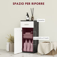 Mobile Bagno 35x30x77,5cm con Cassetto e Armadietto in Legno Bianco e Nero