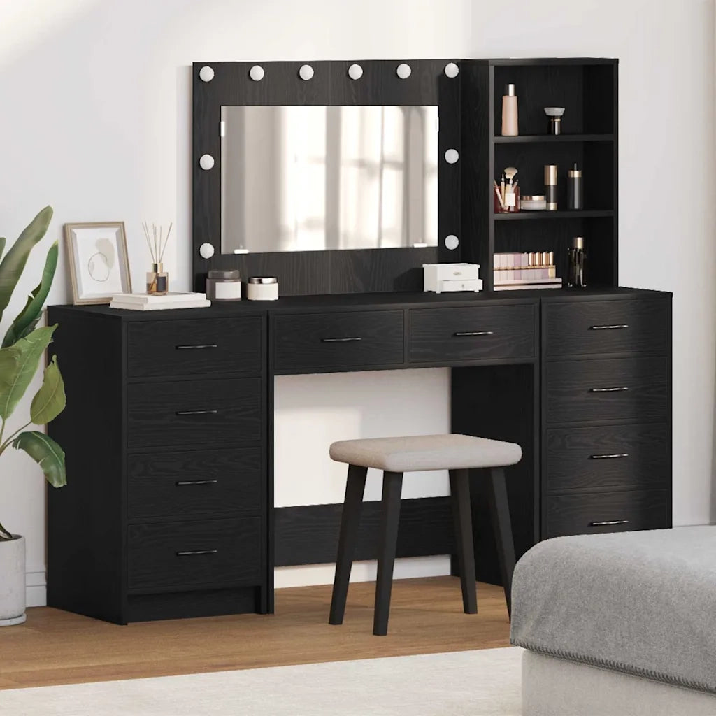 Tavolo da Trucco 3 pcs Rovere Nero Legno multistrato 3334210