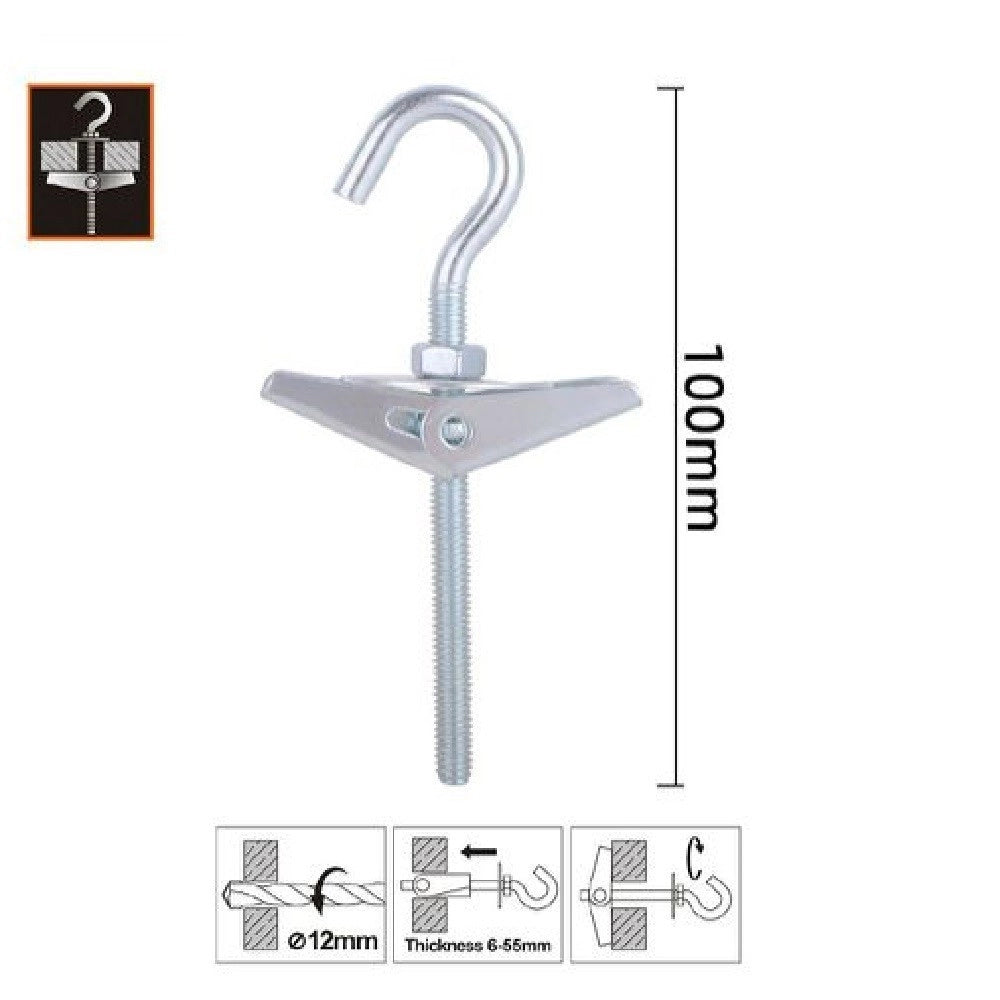 Trade Shop - Set 2pz Ancora A Farfalla Con Gancio In Acciaio Con Dado Rondella M4x100mm 57228 -