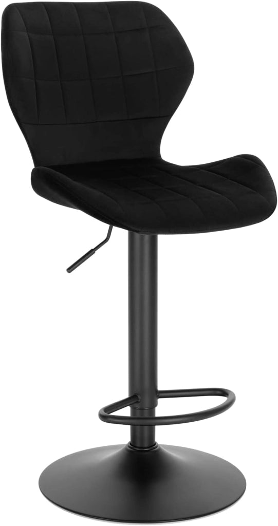 Set di 1 Sgabello da Bar con Schienale e Poggiapiedi Girevoli a 360° Sedia Alta da Cucina con Seduta Regolabile tra 60-82cm in Velluto e Metallo Nero BH324sz-1