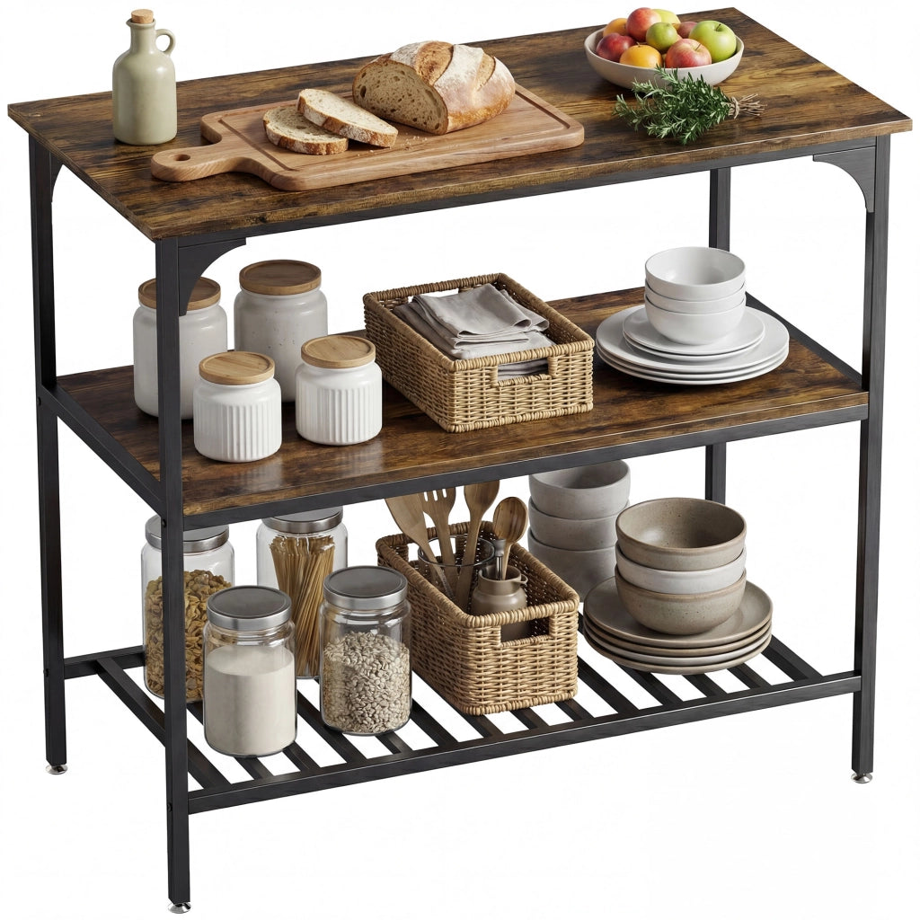 Scaffale da Cucina Rustico a 3 Ripiani ¨C Minimal ¨C Marrone e Nero