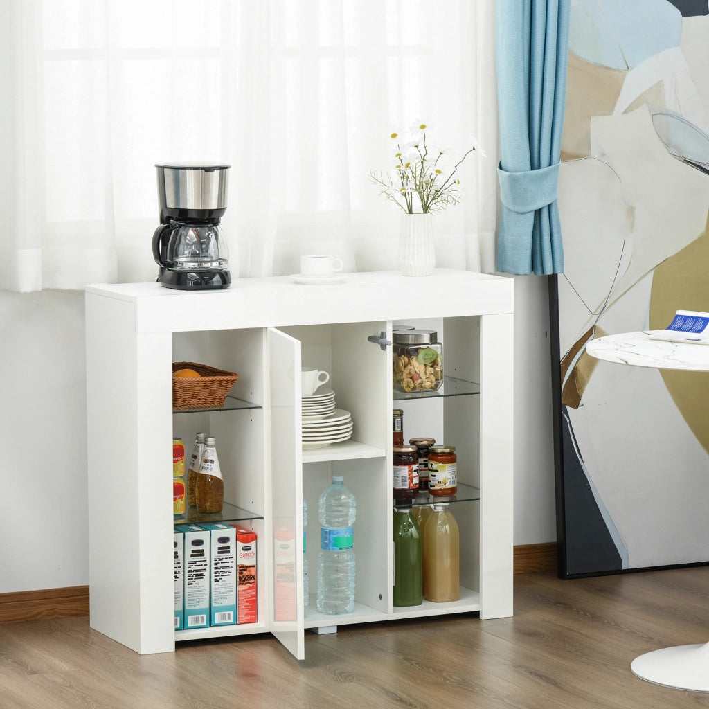 Credenza Moderna con Luci LED e Mensole in Vetro ¨C zephmum ¨C Bianco Lucido Legno 97x35x83