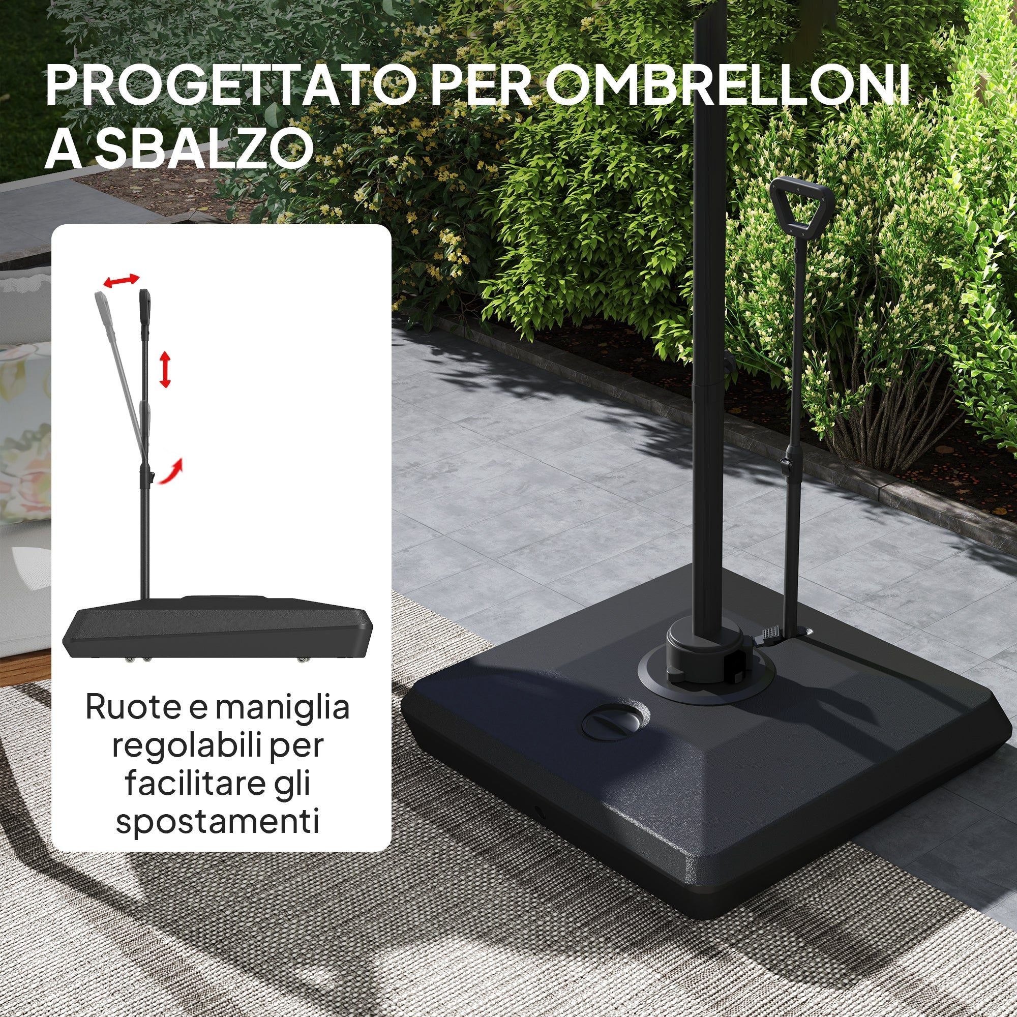 Base per Ombrellone a Sbalzo 95x95x117 cm Riempibile con Acqua o Sabbia in HDPE Nero