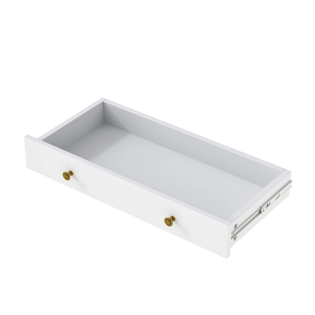 Vetrina ad arco con ripiani e 1 cassetto; per soggiorno; in MDF; 75×35×170.5 cm; bianco