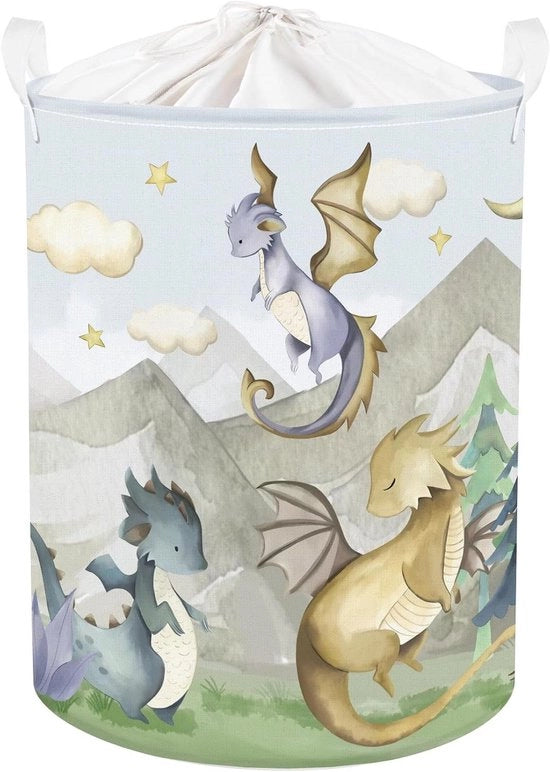 Cesto per la stanza dei bambini con forma di drago, capace 45L, con corda, cesto di stoccaggio per giocattoli arrotondato