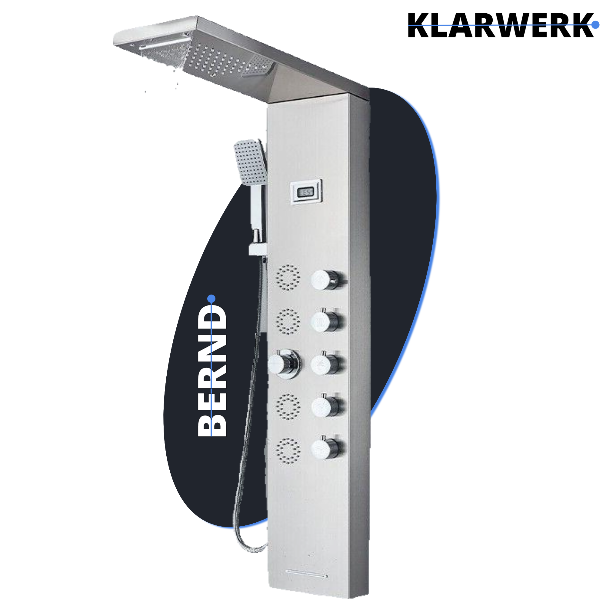 BERND | Pannello doccia premium a pioggia in acciaio inox | Sistema doccia massaggiante in argento spazzolato | Rubinetto miscelatore sistema