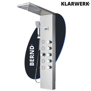 BERND | Pannello doccia premium a pioggia in acciaio inox | Sistema doccia massaggiante in argento spazzolato | Rubinetto miscelatore sistema