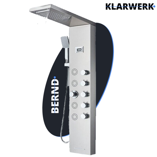 BERND | Pannello doccia premium a pioggia in acciaio inox | Sistema doccia massaggiante in argento spazzolato | Rubinetto miscelatore sistema