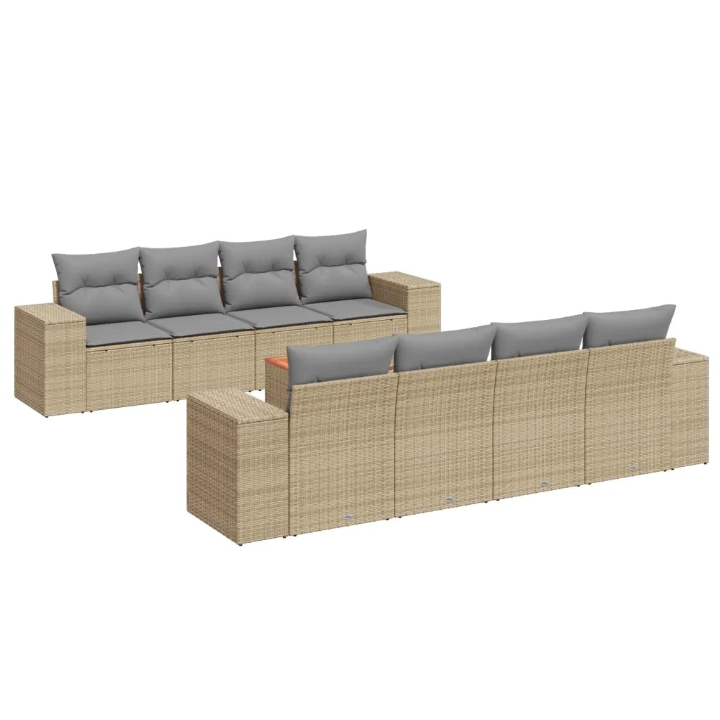 Set Divano da Giardino 9 pz con Cuscini Beige in Polyrattancod mxl 113579