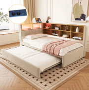 Divano letto 90x200 cm con letto estraibile 90x190 cm, LED e USB-C beige