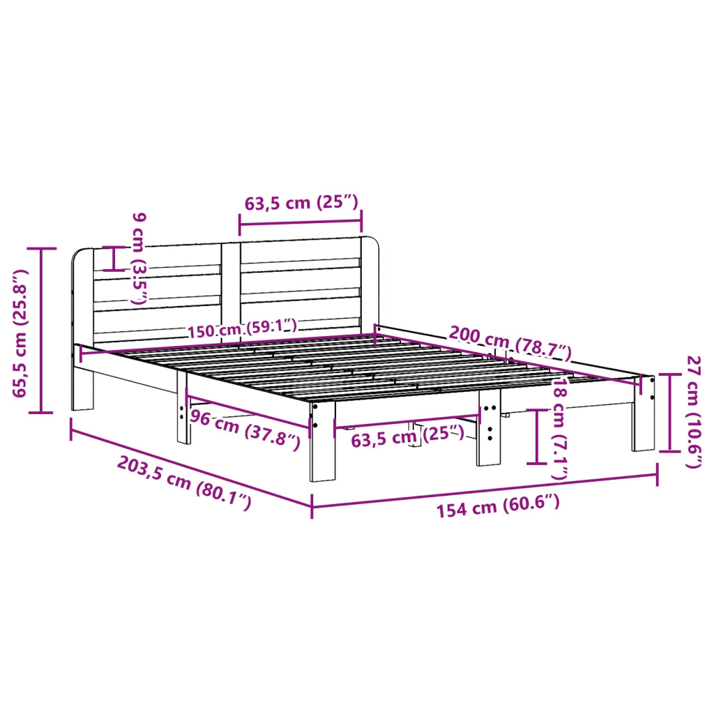 Letto matrimoniale | Letto per adulti | Letto senza Materasso Bianco 150x200 cm Legno Massello di Pino