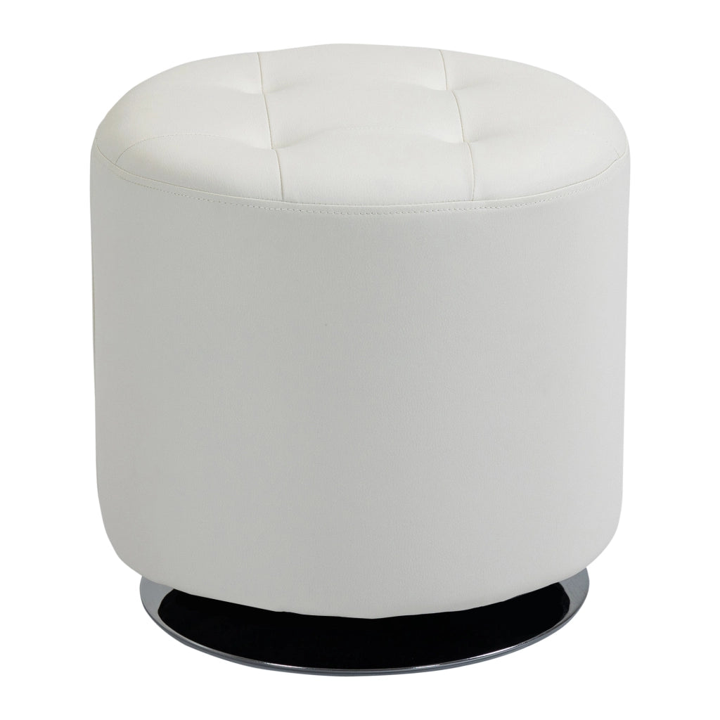 Poggiapiedi rotondo imbottito con base in acciaio ¨C zephmum ¨C ? 45,5x44,5 cm, bianco
