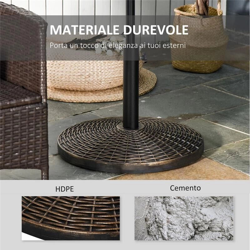 BASE PER OMBRELLONE ROTONDA IN PLASTICA EFFETTO RATTAN DA 25KG BRONZO