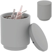 Tavolino Multiuso con Secchiello Ghiaccio e Coperchio, in Cemento e Acciaio Inox, ?37.5x43.5 cm, Grigio Chiaro
