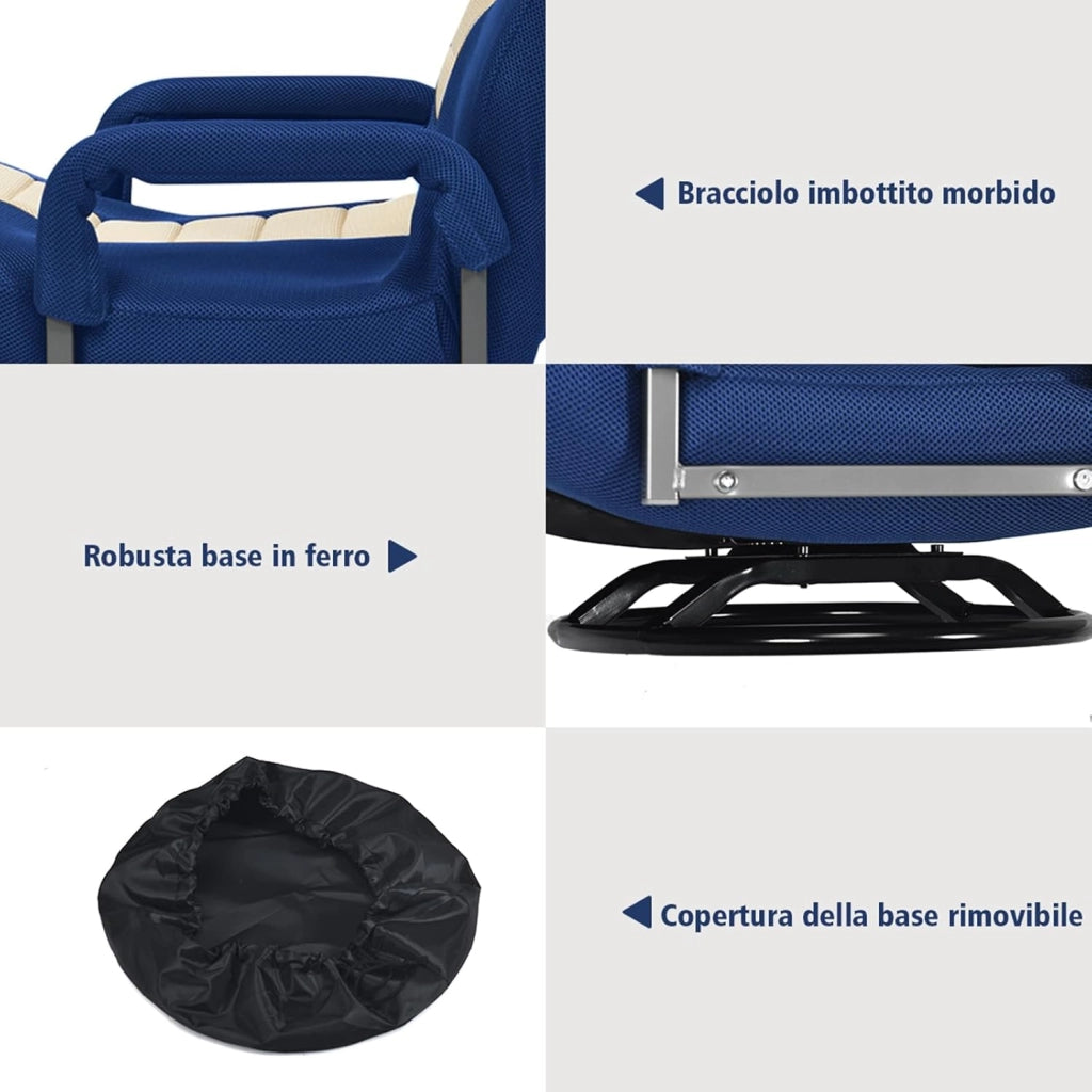 Sedia da Pavimento Pieghevole, Poltrona Sedia da Yoga per Meditazione, Portatile Inclinabile Girevole, da Salotto Camera da Letto (Blu)