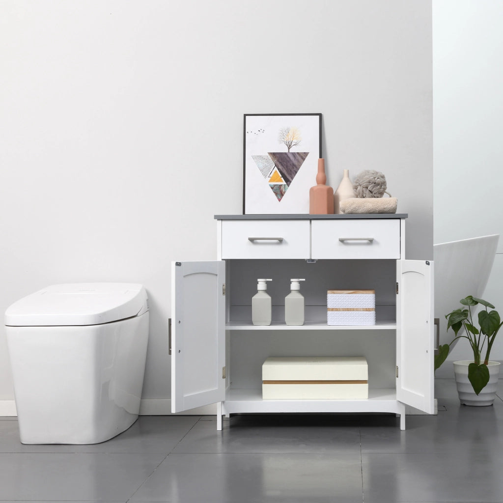 Mobile Bagno con Ante, Cassetti e Ripiano Regolabile ¨C Zephmum ¨C MDF Bianco 68x33x76