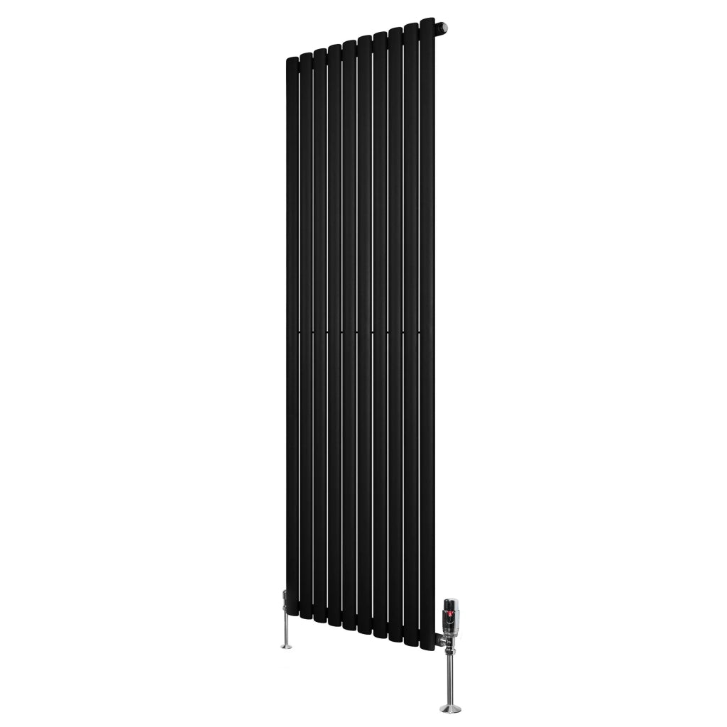 Radiatore Verticale Ovale 1800x600mm Nero con Valvole TRV