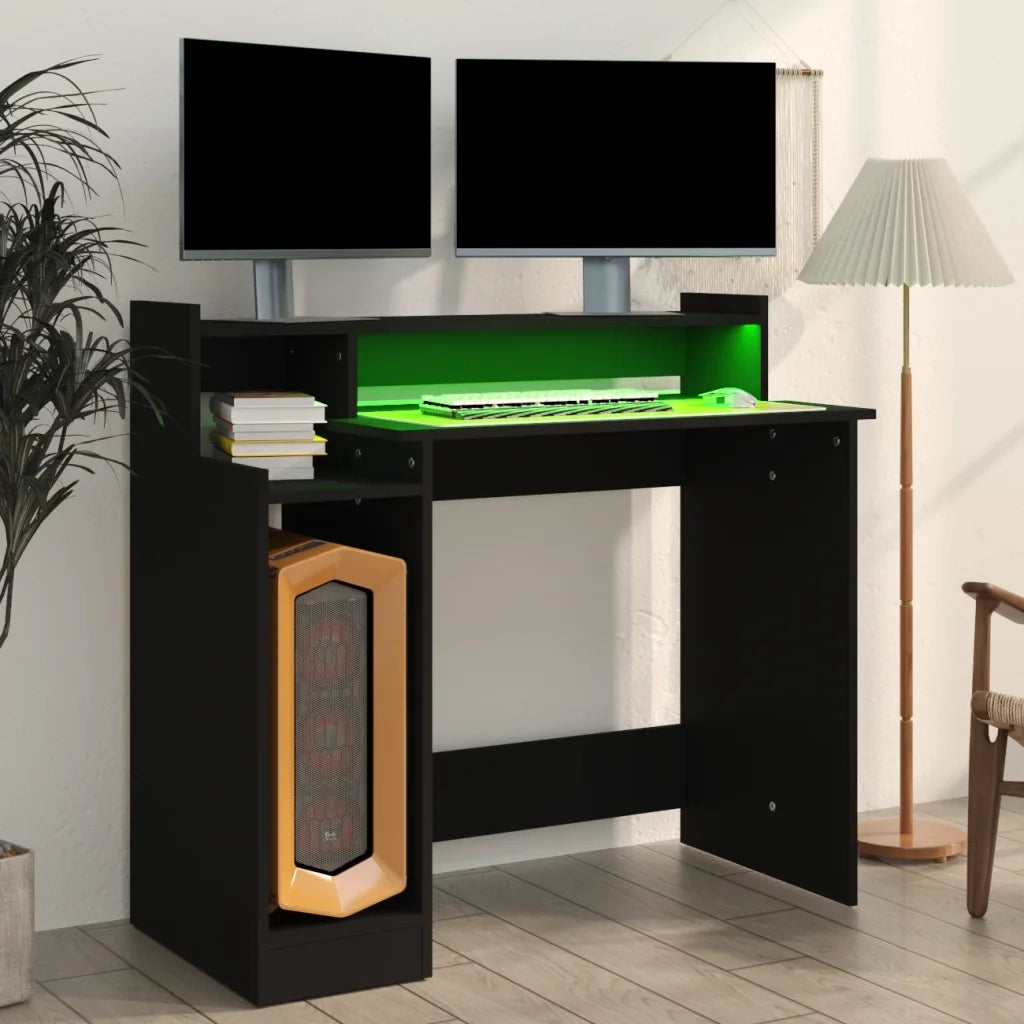 Scrivania con Luci LED Nera 97x45x90 cm in Legno Multistrato 805553