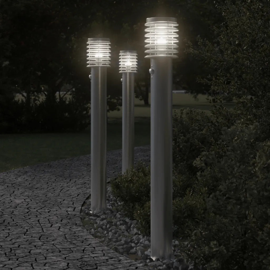 Lampada da Terra per Esterni Sensore Argento 3 pz 110cm Acciaio CFW9848207