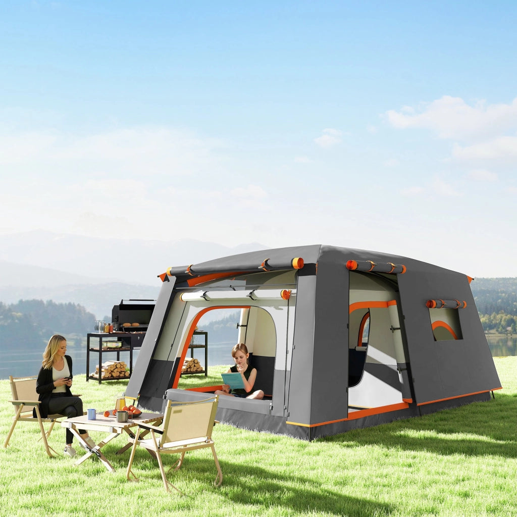 Tenda da Campeggio Impermeabile e UPF 30+ 430x305x195 cm per 4-6 Persone con 2 Stanze Grigio