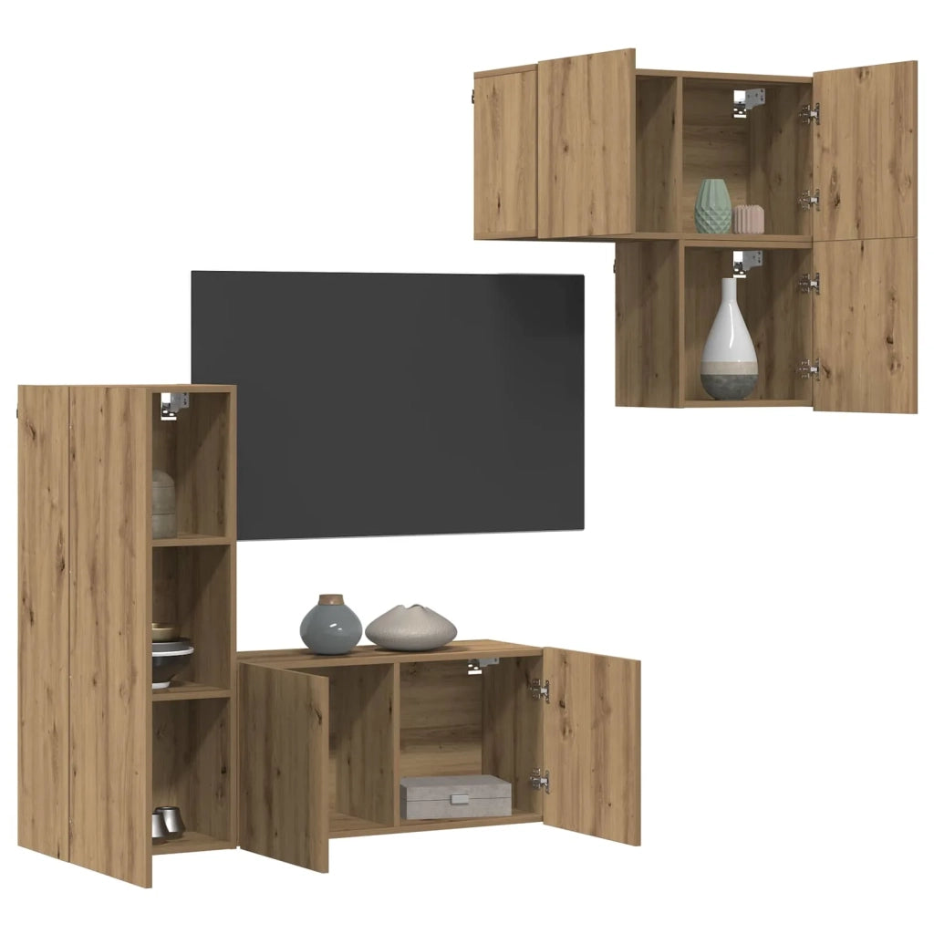Mobile TV 4 pz | Armadietto TV | Mobile Porta TV Rovere artigianale Legno multistrato