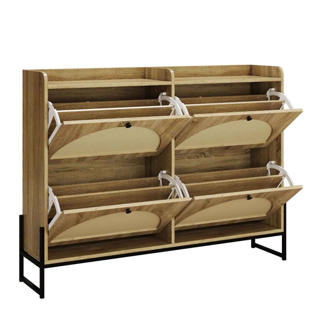 Scarpiera salvaspazio con ante in PE-rattan 121 x 25 x 91;5 cm; colore naturale