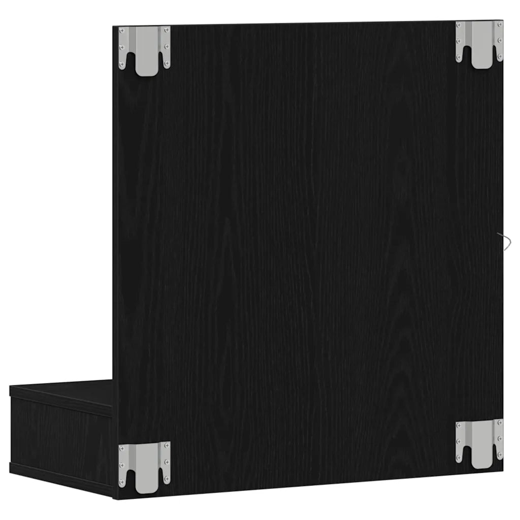 Mobiletto per specchio-Mensola con Specchio Rovere Nero 60 x 31,5 x 62 cm