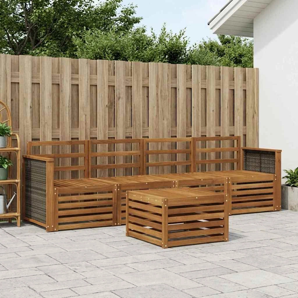 Set di divani da esterno 5 pz Naturale Legno di Acacia Massello 3383985