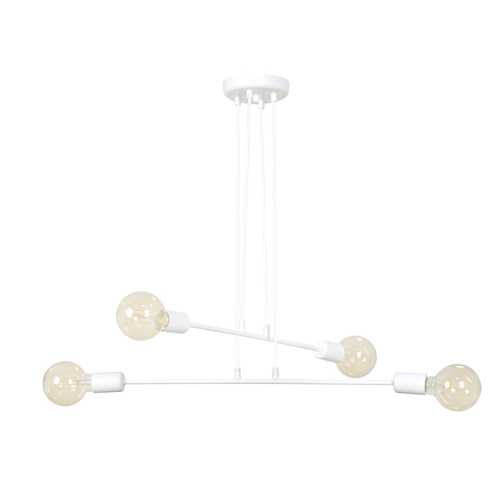 Lampadario Industrial 4 Luci Multiplo In Acciaio Bianco A Bracci