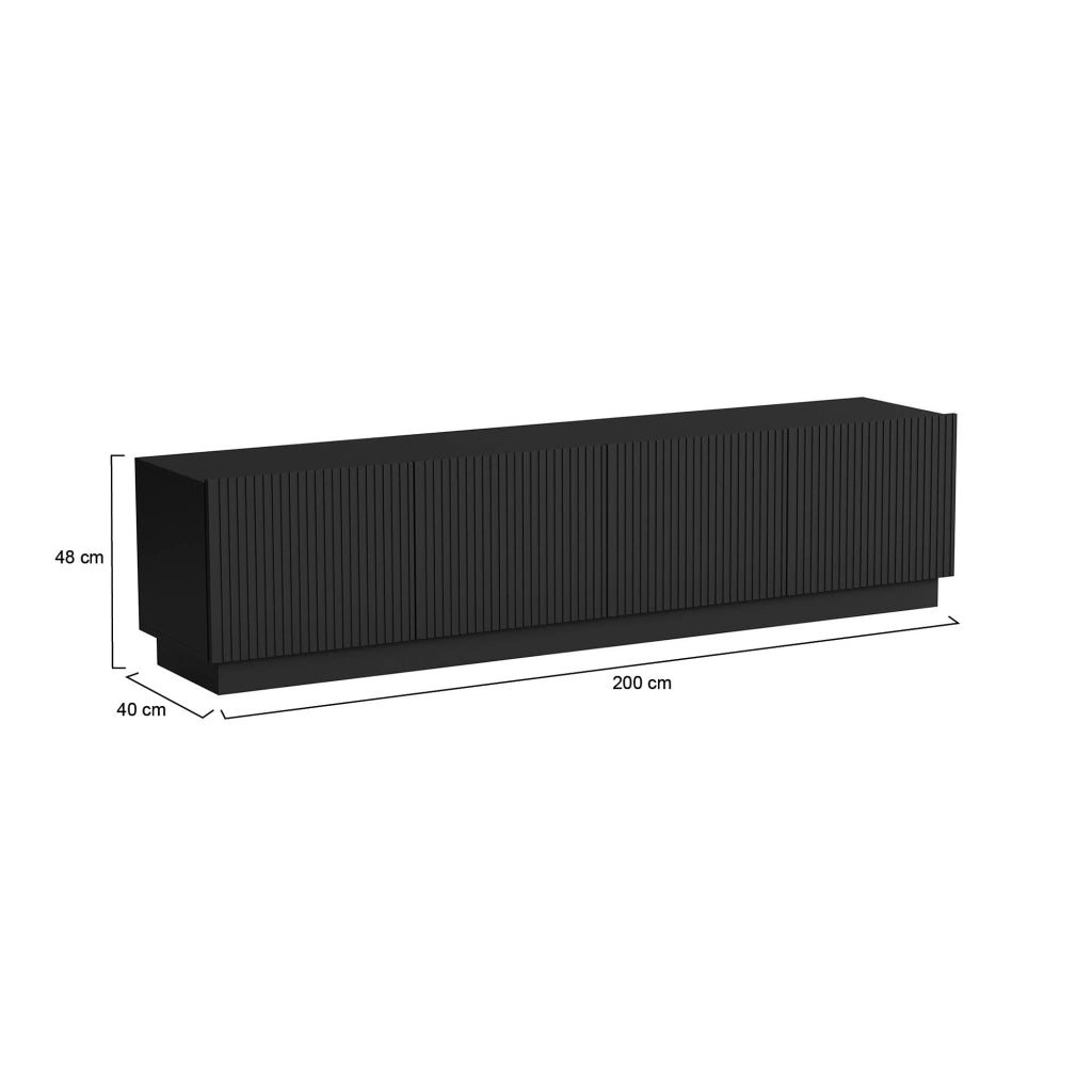Mobile porta TV Macherio, Madia da salotto con quattro ante battenti, Design minimal e moderno, 200x40 h48 cm, Nero