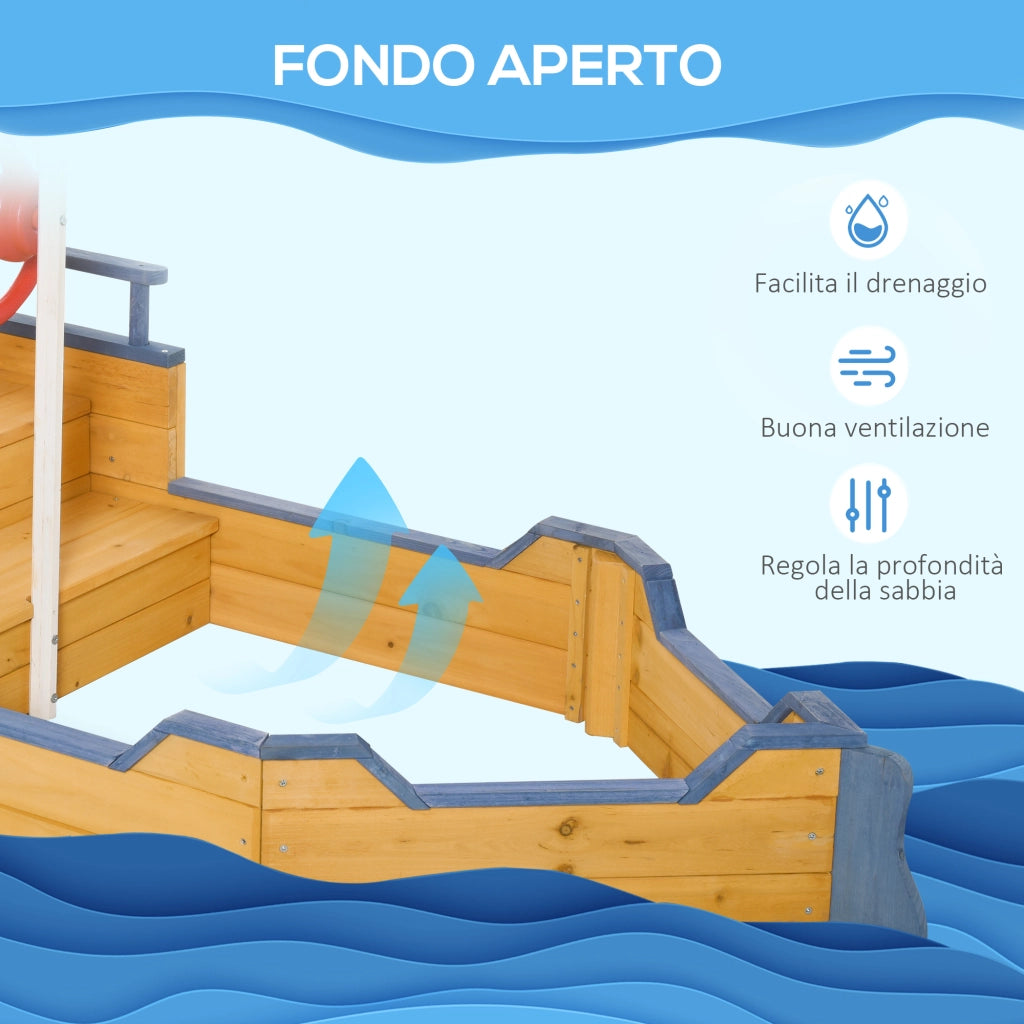 Casetta Pirati Sabbiera per Bambini in Legno con Contenitore ¨C Zephmum ¨C 158x78x45.5 cm